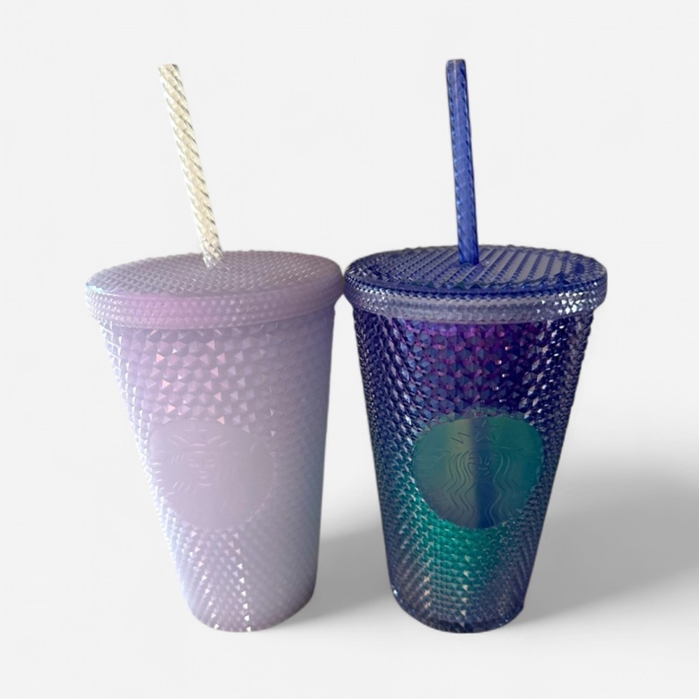 Starbucks Mermaid & Unicorn Purple Cold Drink Studded Tumblers 16 oz. Set of 2